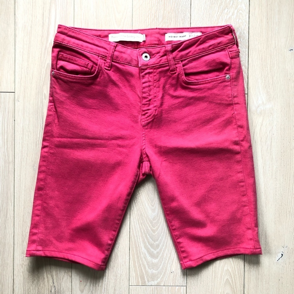 Anthropologie Pilcro and the Letterpress Mid-Rise Skinny Jean Shorts Hot Pink 28